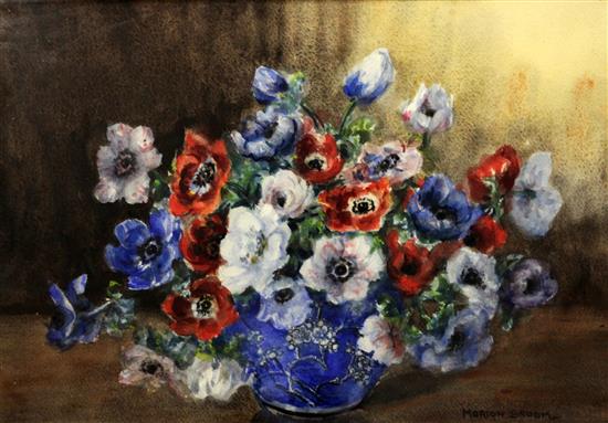 Marion Broom (Exh.1925-1939) Still life of anemones in a Chinese vase, 14.5 x 21.5in.